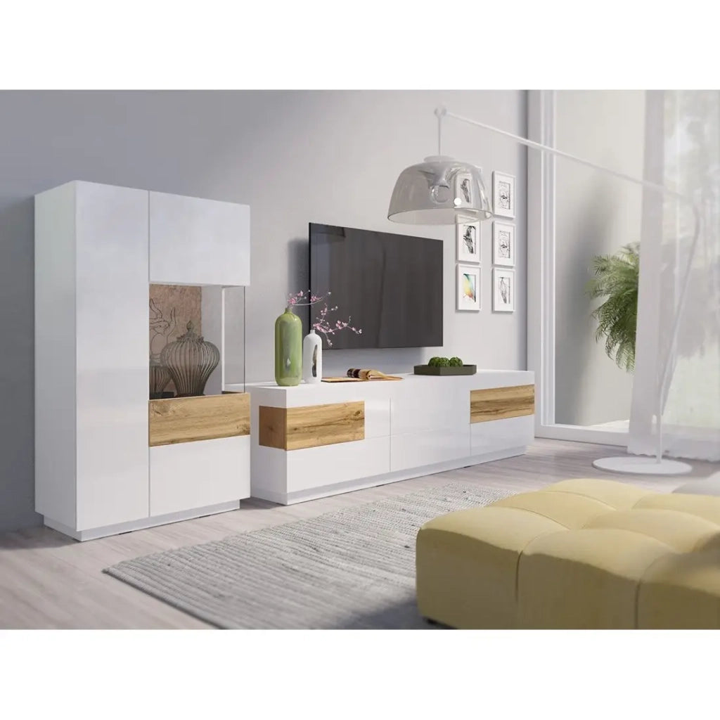 Mobile TV XL 200cm collezione KILES. Colori bianco e rovere. Stile design.