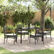 Set da Pranzo da Giardino 5 Pezzi con Cuscini Rattan Nero