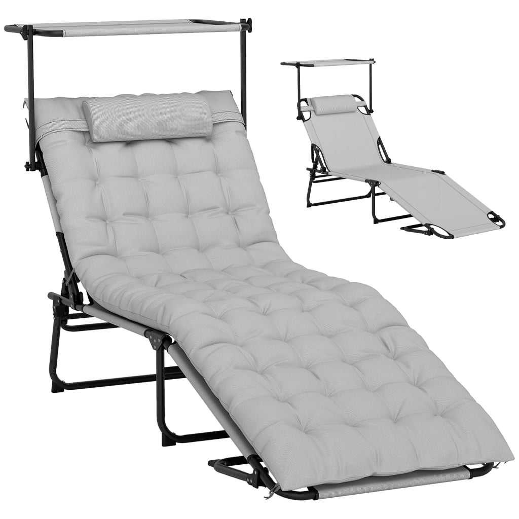 Lettino da giardino pieghevole con tetto e materasso ¨C zephmum ¨C Grigio chiaro