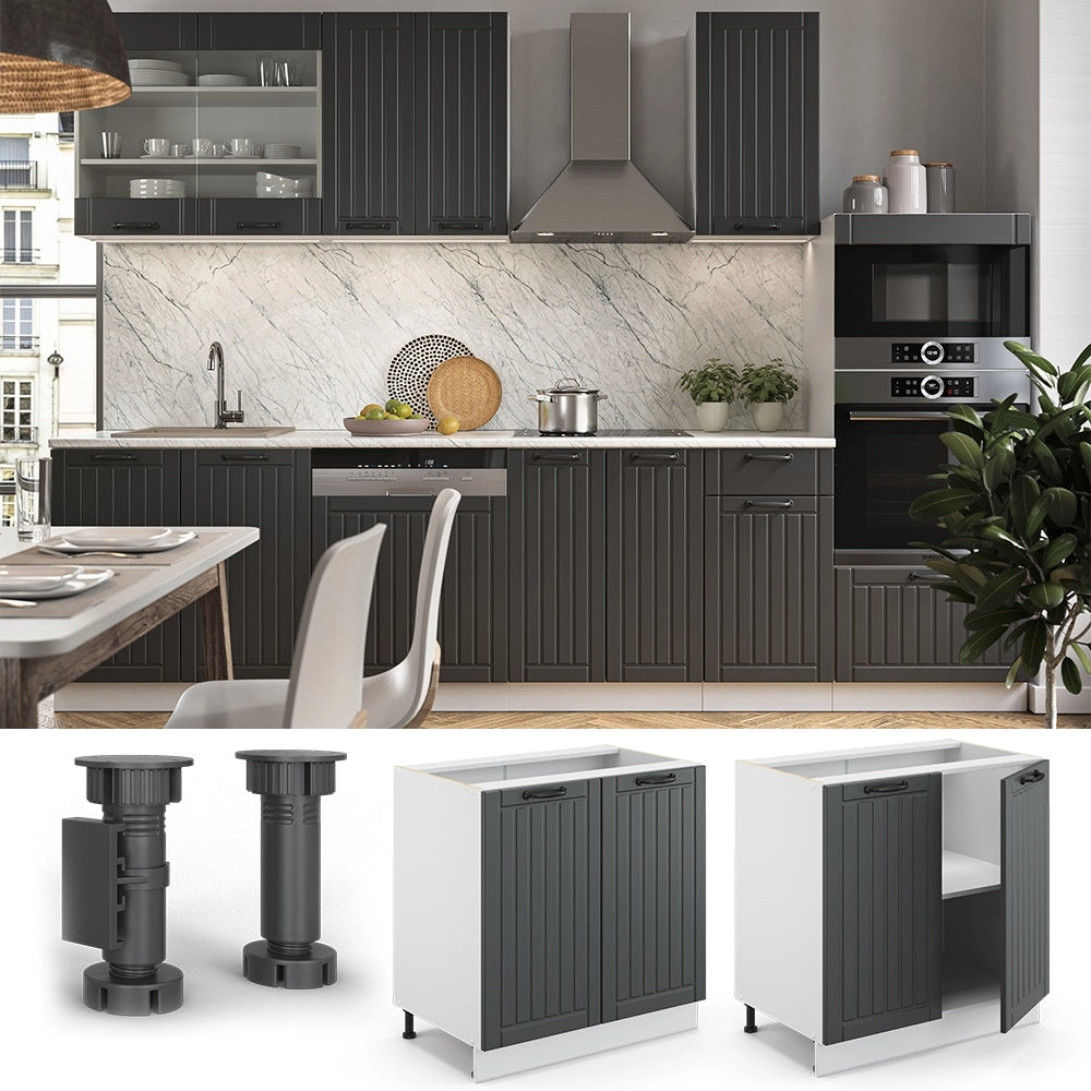 Mobile lavello cucina Fame-Line Antracite rustico/Bianco 80 cm con ripiano, senza piano di lavoro Vicco