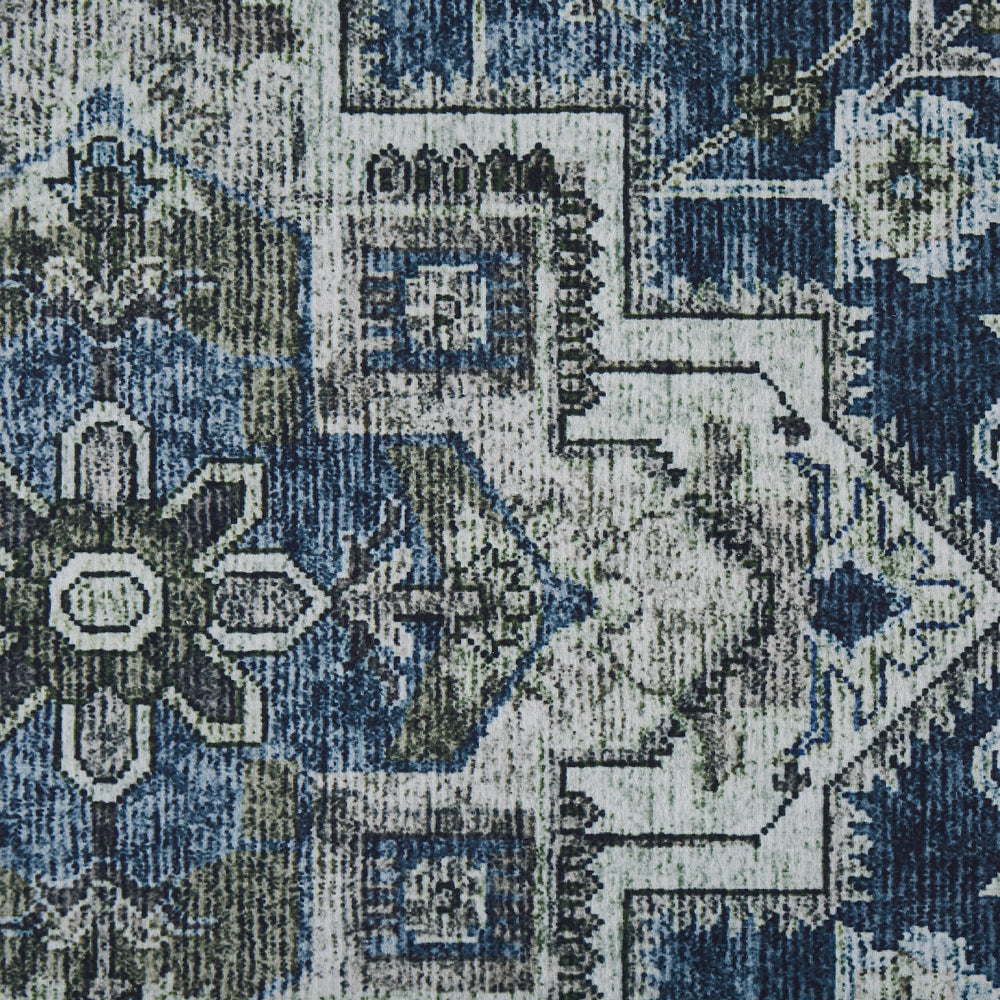 Tappeto passatoia grigio e blu poliestere 80 x 240 cm decorazioni orientali invecchiate per soggiorno camera da letto