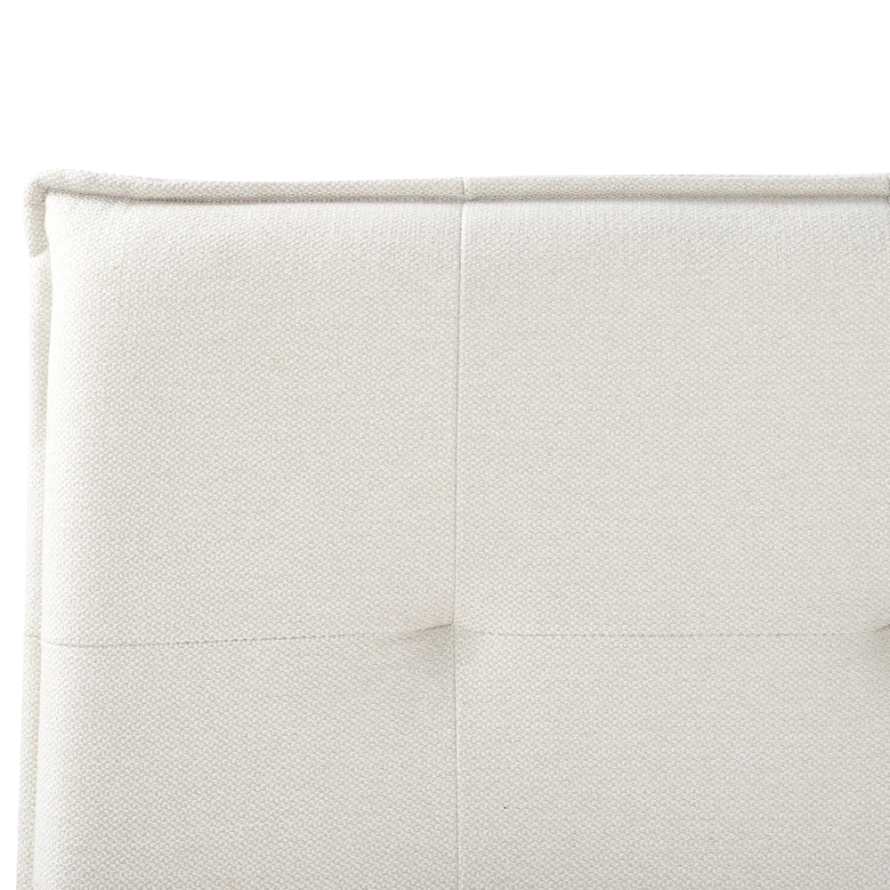 Letto ad acqua king size UE con rivestimento in tessuto di lino bianco sporco e gambe nere 160 x 200 cm con testiera e struttura a doghe per camera da letto.