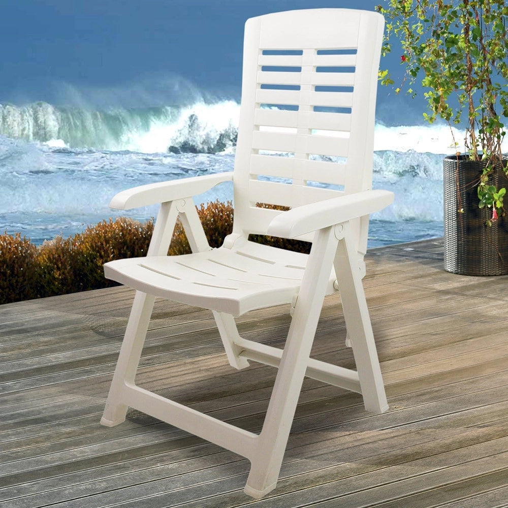 Trade Shop - Poltrona Pieghevole Da Giardino Con Schenale Regolabile Comodi Braccioli Bianca 008939 -