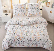 Set di coperte per letto 135 x 200 cm, cotone, set a due pezzi con piante colorate, disegno fiorale, set di coperte morbide con chiusura a lampo e 1 cuscino di 80 x 80 cm