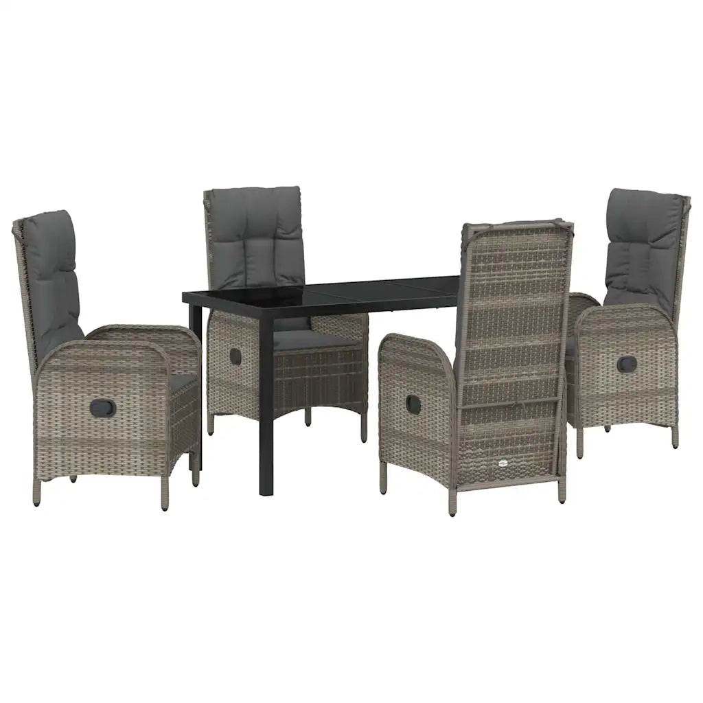 Set da Pranzo per Giardino con cuscino 5 pcs Grigio polyrattan 3380129
