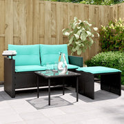 Set Divani da Giardino 3 pz con Cuscini Nero in Polyrattan 365466