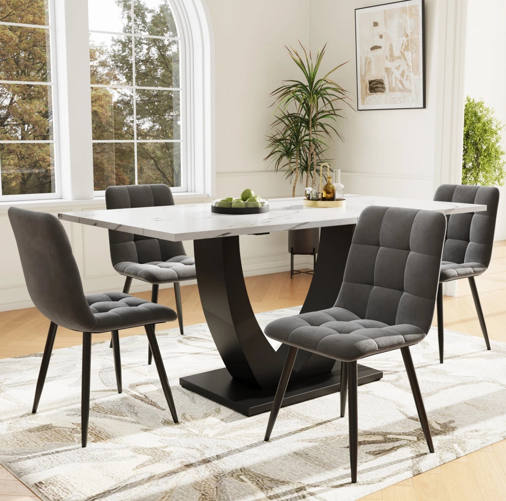 Tavolo da pranzo 140x75x75.5 cm rettangolare con piedini regolabili; MDF e metallo bianco e nero
