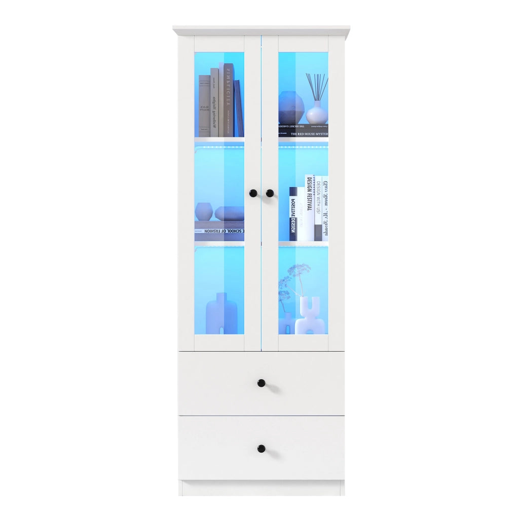 Vetrina con LED bianca opaca in MDF e vetro temperato 60x35,5x165 cm