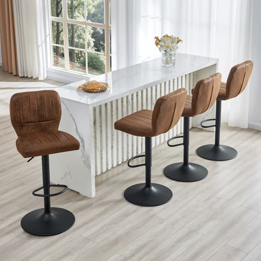 Sgabello da bar regolabile in altezza con schienale e poggiapiedi, seduta girevole in PU nero e marrone 62-83 cm