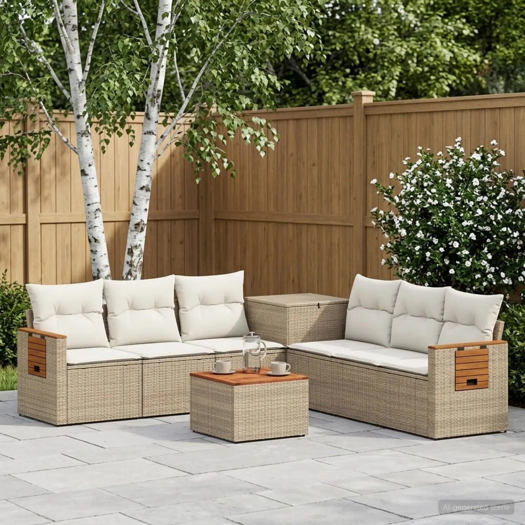Set di divani 8 pz Beige e Bianco Crema 3448602
