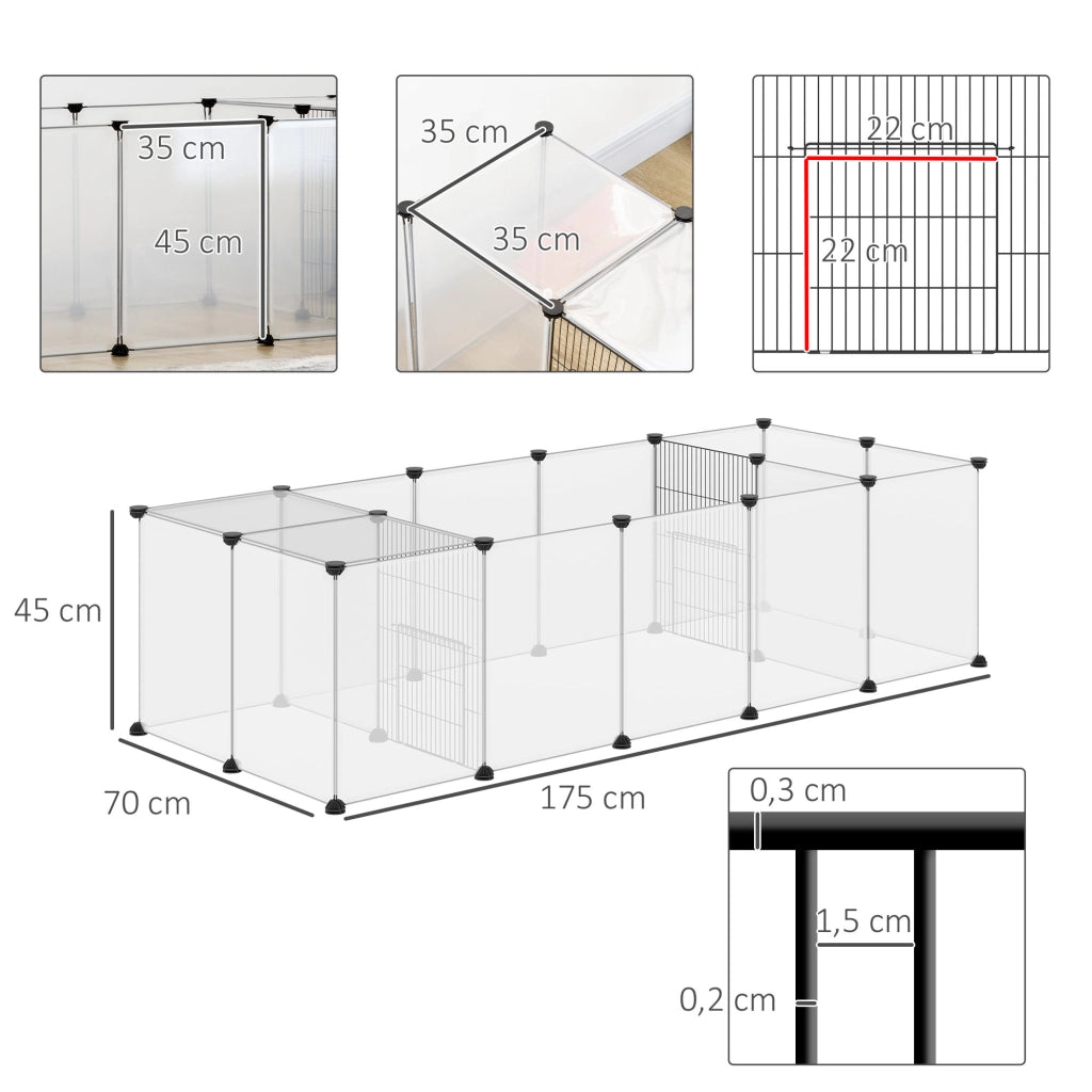 Recinto modulare per piccoli animali ¨C zephmum ¨C 20 pannelli bianco 175x70x45 cm