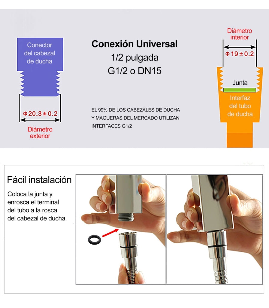 Tubo Flex Shower BL-1004-R | Acciaio Inox Incapsulato | Tubo Interno EPDM | Raccordi in Rame | Connessione Universale