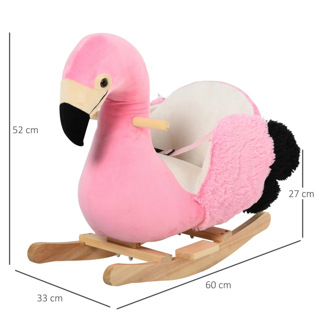 EasyComfort Cavallo a Dondolo per Bambini, Fenicottero a Dondolo per Bambini dai 18 Mesi in Legno con Cinture di Sicurezza, Rosa