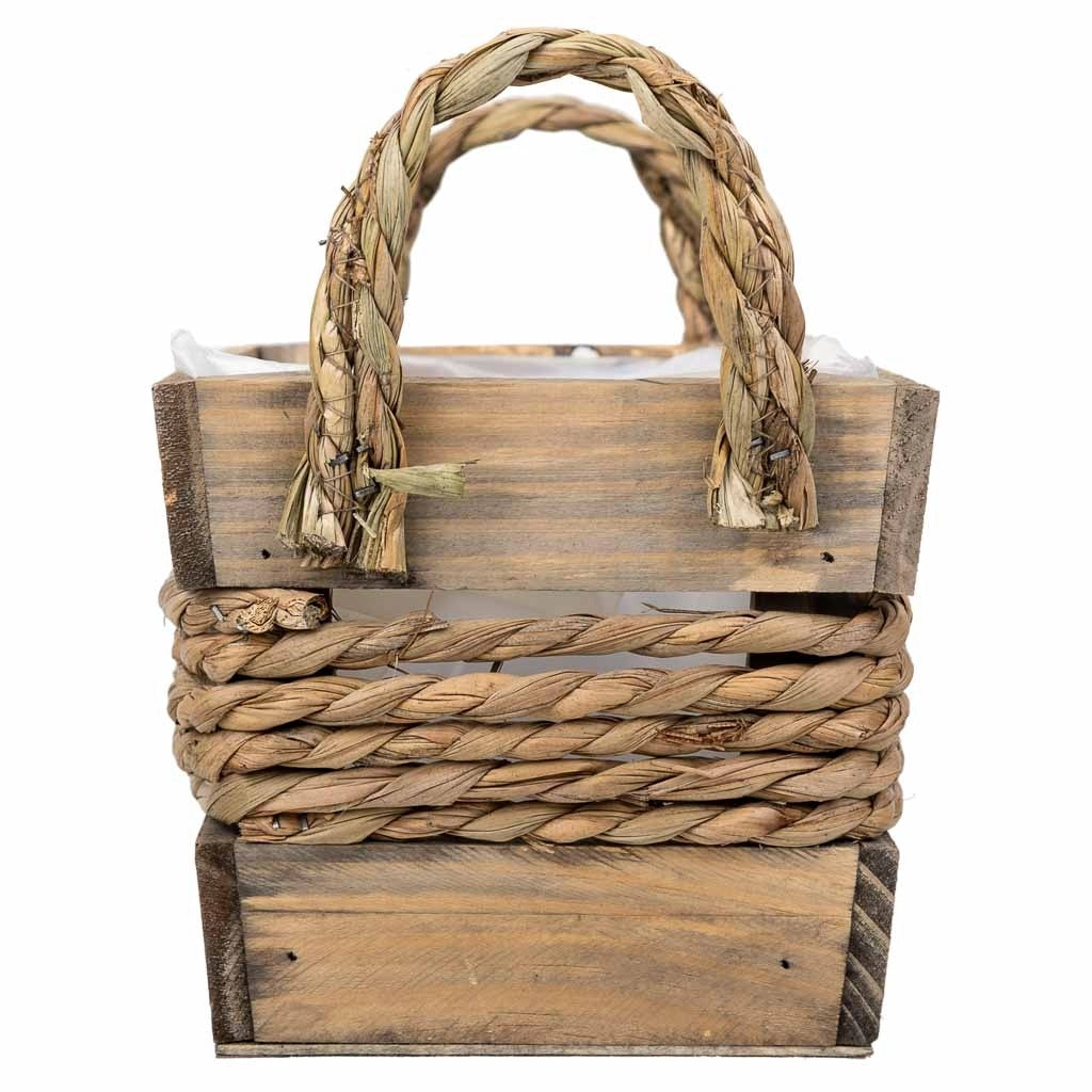 Cesto in legno e corda con manici marroni 25x15x13h