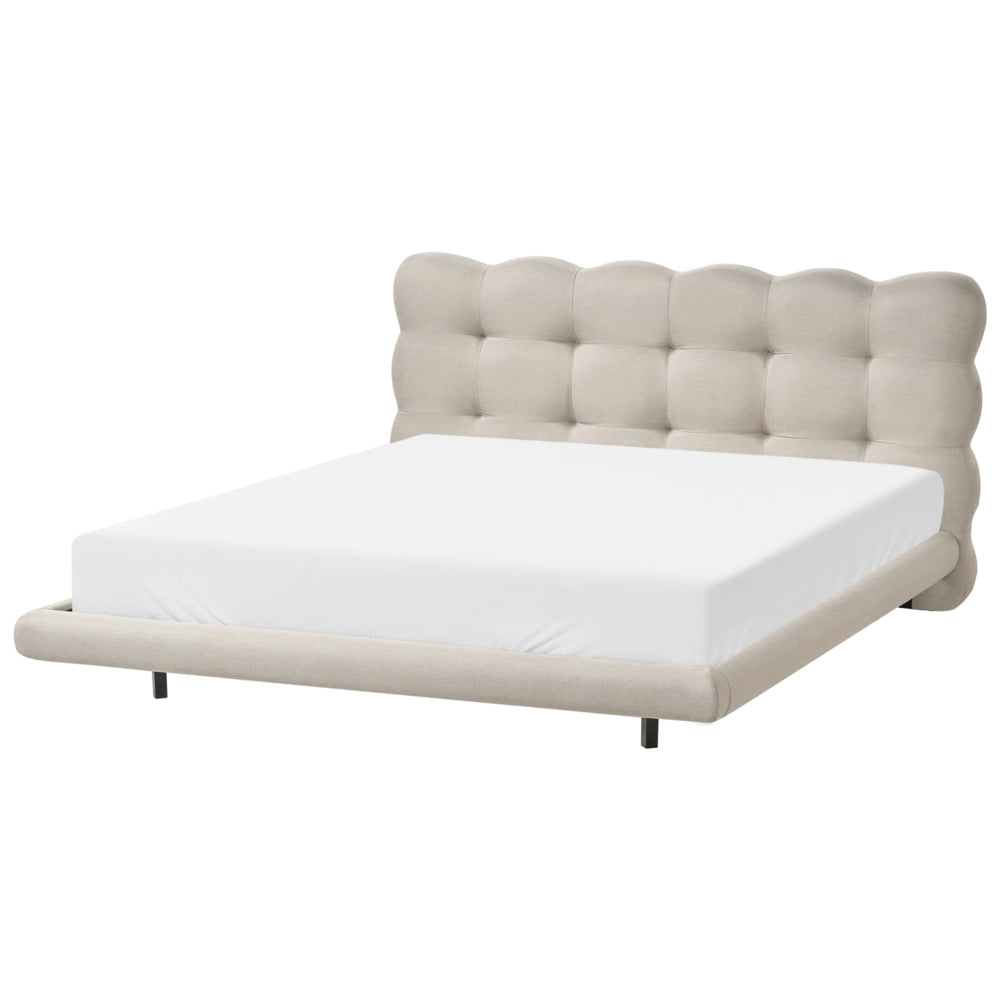 Letto matrimoniale in tessuto con testata trapuntata Beige 160 x 200 cm design moderno