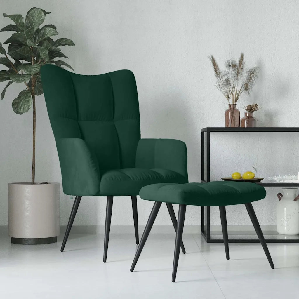 Divano Sedia-Poltrona Relax con Poggiapiedi Verde Scuro in Velluto 456599