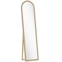 Specchio da Terra e Parete a Figura Intera con Cavalletto, Effetto Pietra e Forma ad Arco, 40x160 cm, Beige