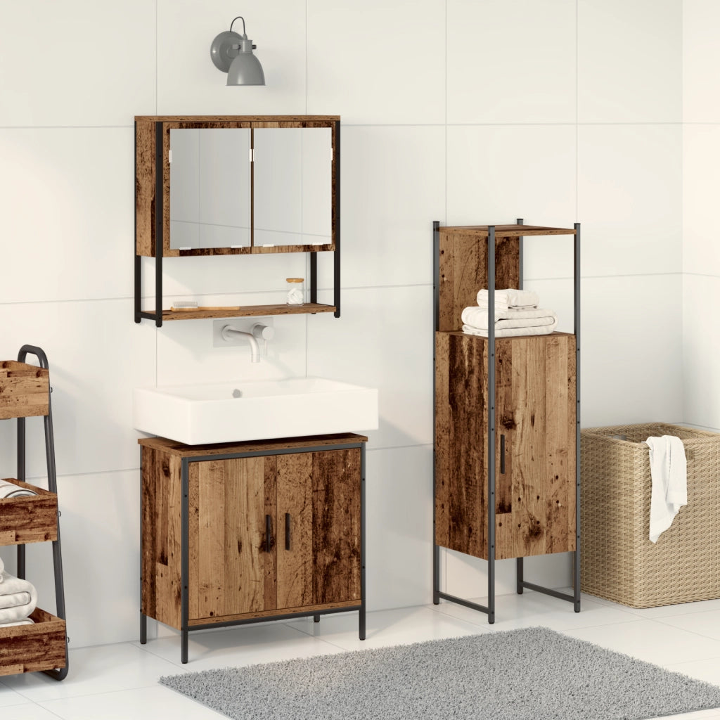Set di mobili da bagno 3 pezzi in legno vecchio e legno ingegnerizzato