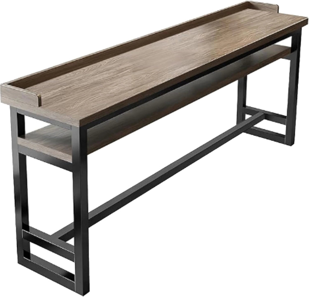 Tavolo Alto da Bar Tavolo Cucina Tavolino Alto e Stretto da Balcone Salvaspazio con Telaio in Metallo per Soggiorno e Sala Da Pranzo Bar Ristorante(Gray Oak(double),79x15.8x41in)