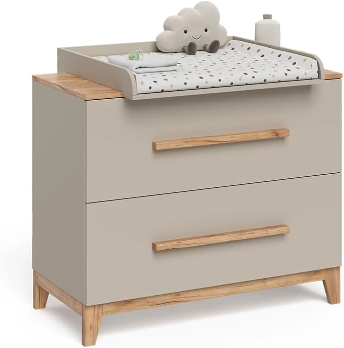Fasciatoio Malia, Cashmere/Artigianale, 108 x 98 cm con 2 cassetti, con fasciatoio rimovibile per l'utilizzo come cassettiera