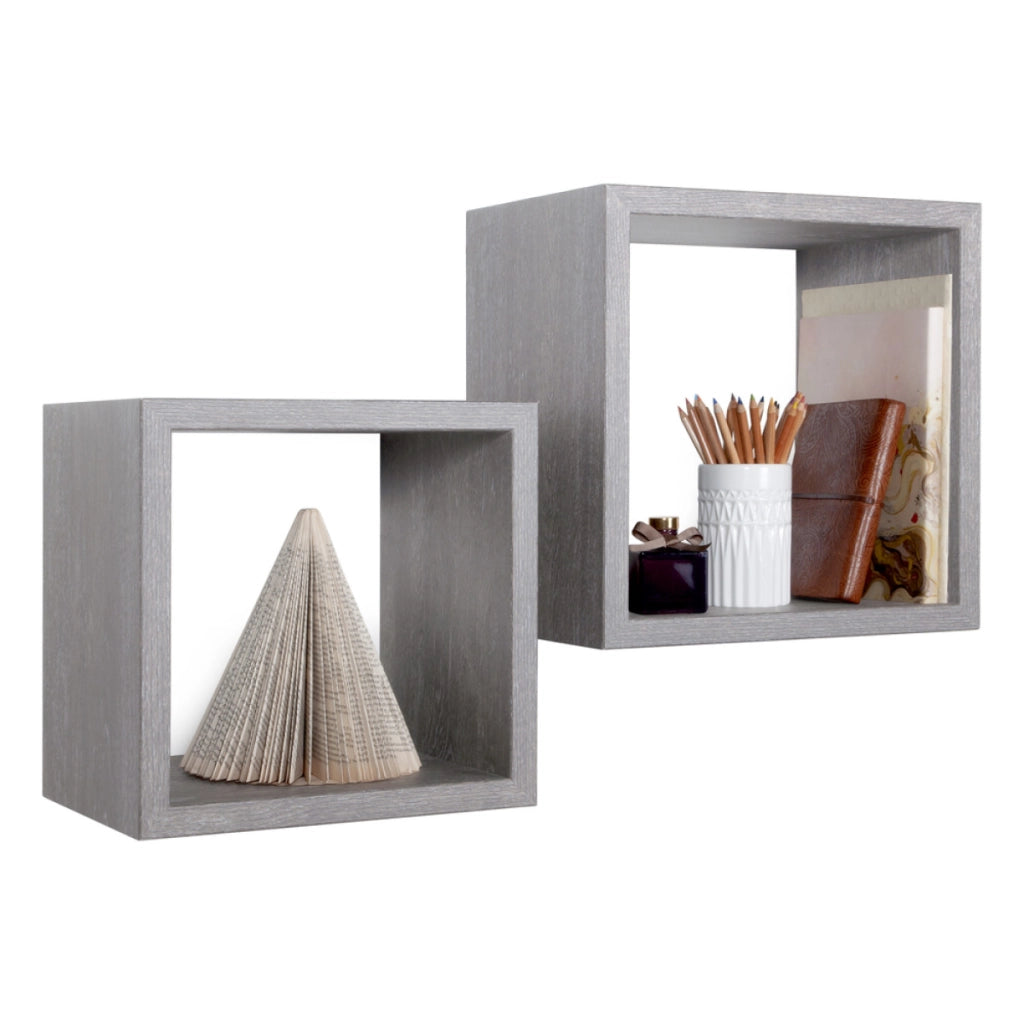 Set di 2 Mensole da Muro Modello Q-BIS MAXI, Cubi Arredo, Mensole Cubo, Cubi da Parete. Misure 35x35 p23.7 cm e 31x31 p23.7 cm. Finitura  ROV. ROV. GRIGIO - MADE IN ITALY
