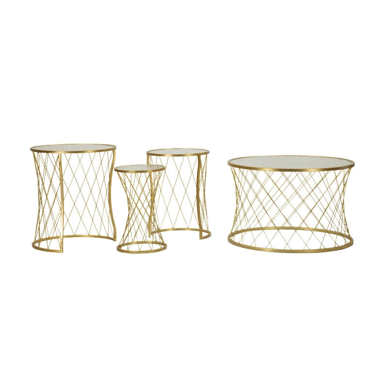 Tavolinetti Noah Gold Set 4 Pz cm ø 70x45-47x54,5-36x50-28x45