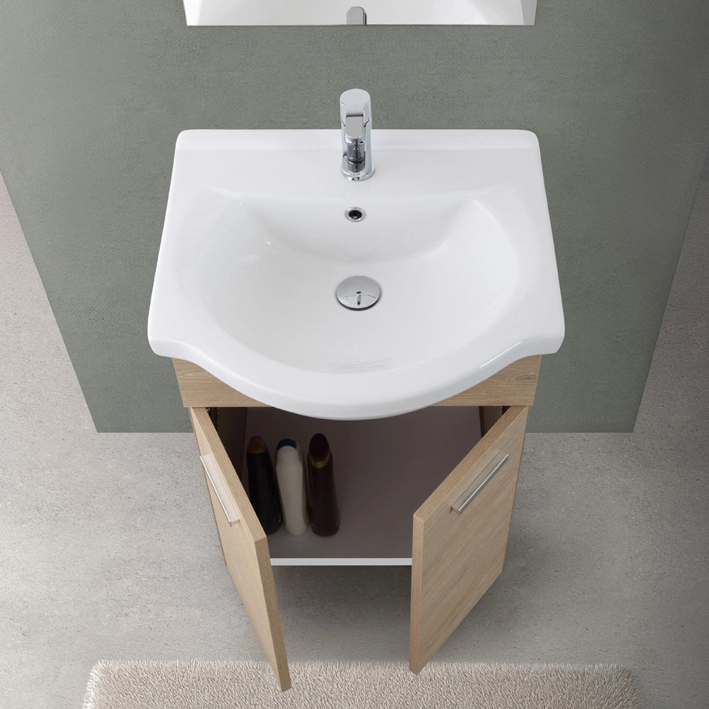 Mobile bagno a terra 55 cm Rovere Dolomite completo di lavabo e specchio Desya