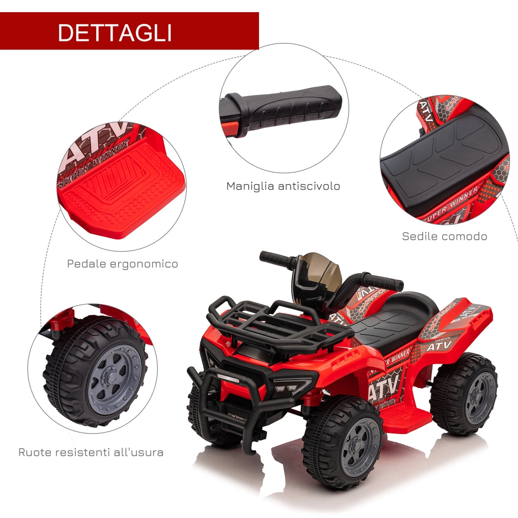Quad Elettrico per Bambini con Batteria Ricaricabile 6V, Pulsante Acceleratore, Et¨¤ 18-36 Mesi, 70x42x45cm, Rosso