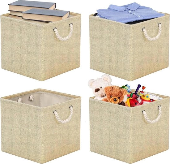 Cassetto di archiviazione 30 x 30 cm tessuto 4 pezzi pieghevole - cassetto di archiviazione pannelli Kallax - beige