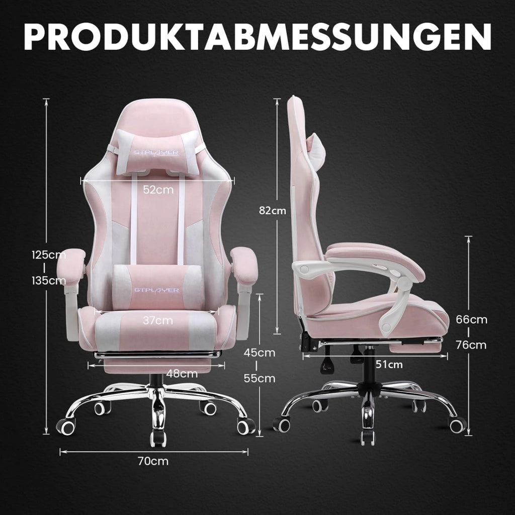 Sedia da gioco, sedia da ufficio, sedia ergonomica, sedia da gioco, con supporto per massaggi, sedie task con poggiapiedi e poggiatesta, tessuto rosa