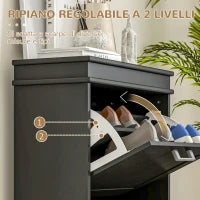 Scarpiera Moderna con 2 Cassetti Ribaltabili per 10 Paia di Scarpe e Ripiano Regolabile, 54x24x82.5cm, Nero