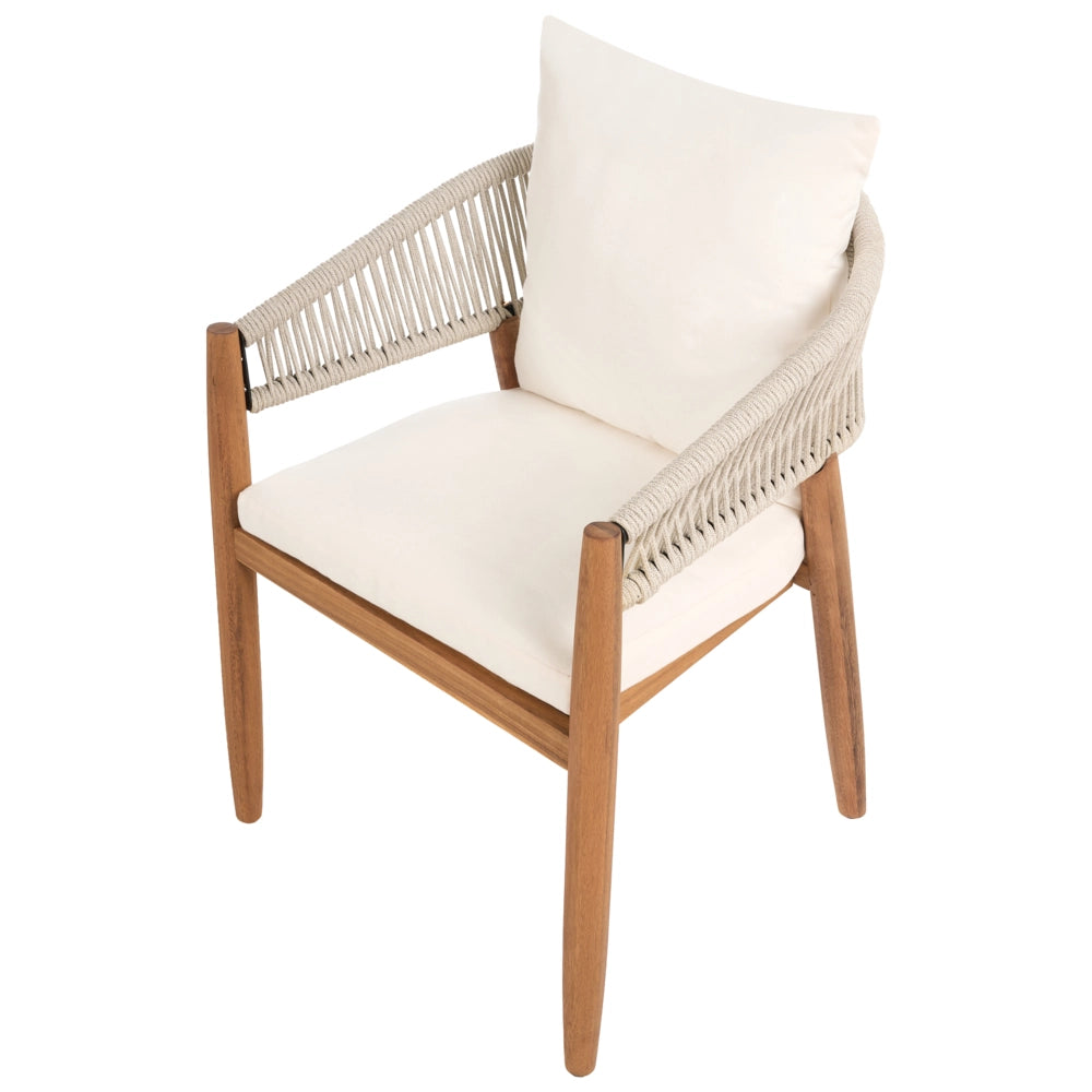 Set da giardino composto da 2 sedie con cuscini, in legno di acacia a doghe bianco stile moderno contemporaneo