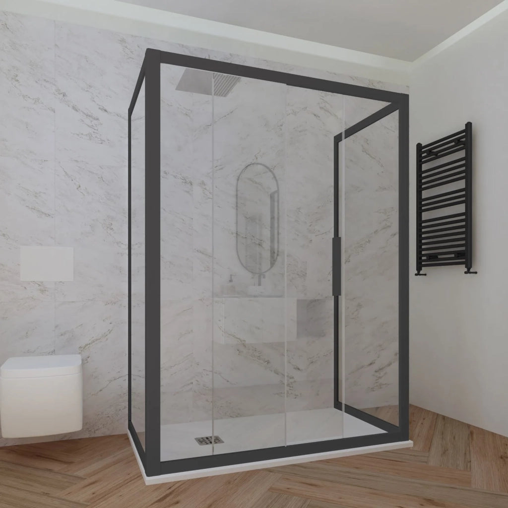 Box doccia 3 lati 90x150x90 CM H 200 Vetro Trasparente Profilo Antracite mod. Deco Trio
