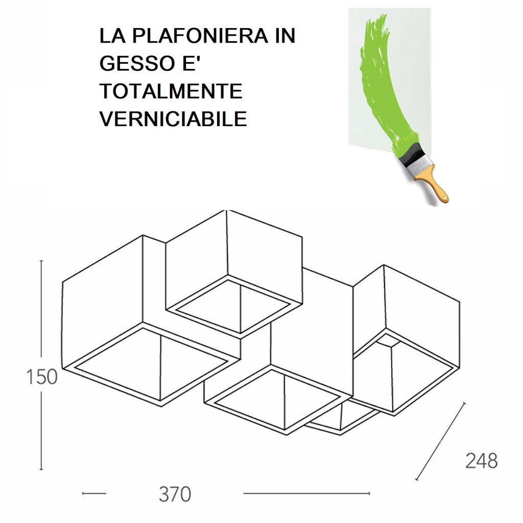 Lampada gesso da soffitto plafoniera a 5 cubi attacco faretto GU10 luce fredda