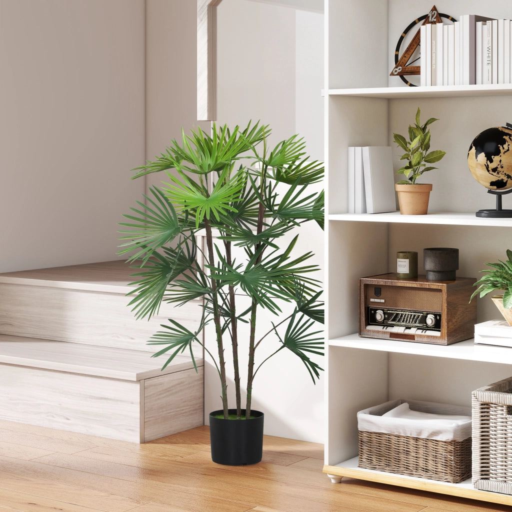Palma Artificiale da 90 cm a 24 Foglie in Plastica Verde con Vaso da ?16.5x13.5 cm