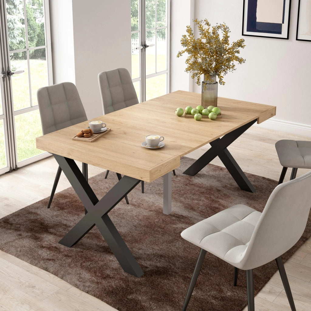 Consolle allungabile, 58 fino 160x90x73cm, Per 8 persone, Gambe in legno, colore Rovere RF2755