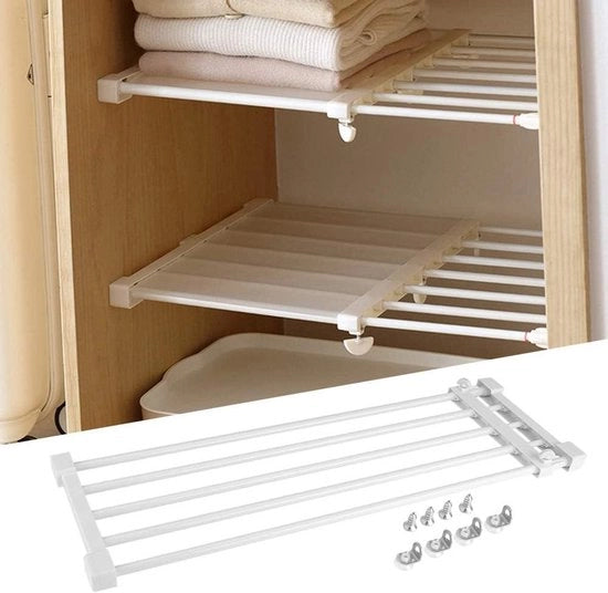 Sistema di sostegno telescopico per armadi e cucina - Sistema di classificazione per abbigliamento - Da 732 a 128 cm - Librerie e taglieri di legno