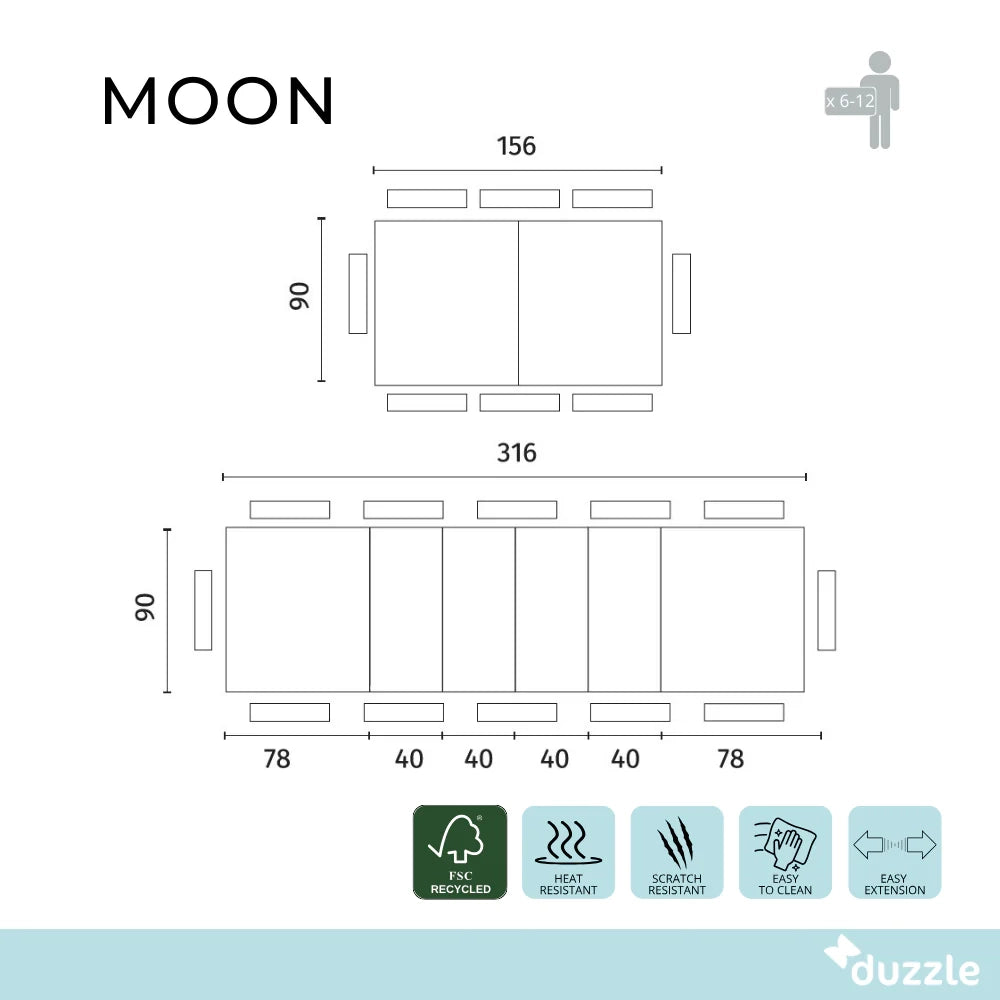 Tavolo da pranzo allungabile effetto cemento bianco Moon 156-316x90 cm fino a 12 posti Made in Italy | Duzzle