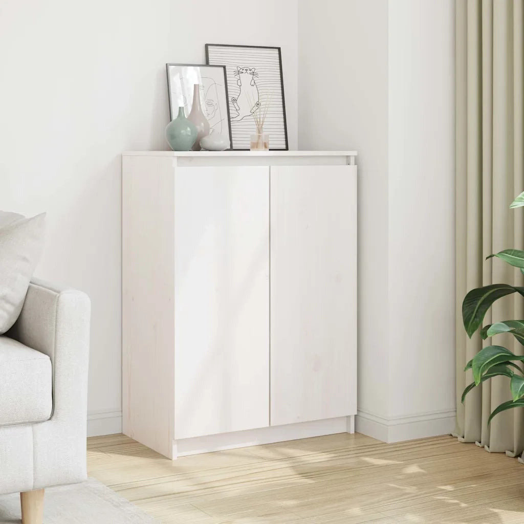 Credenza Bianca 60x36x84 cm in Legno Massello di Pino 808109
