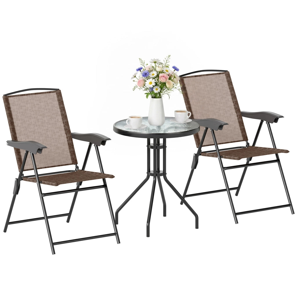 Tavolino Pieghevole con 2 Sedie ¨C zephmum ¨C Textilene Marrone