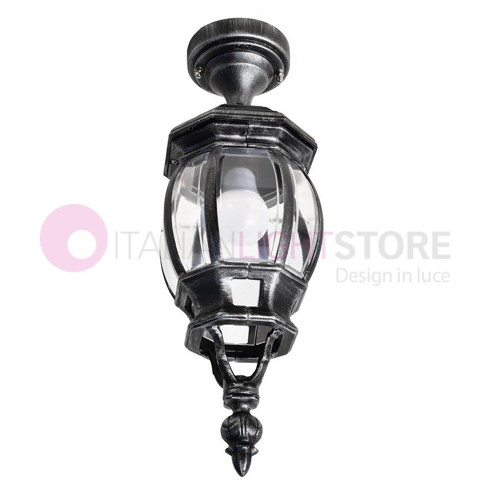 ENEA Plafoniera a Soffitto in Alluminio Lampada per Esterno Classica NERO-ARGENTO