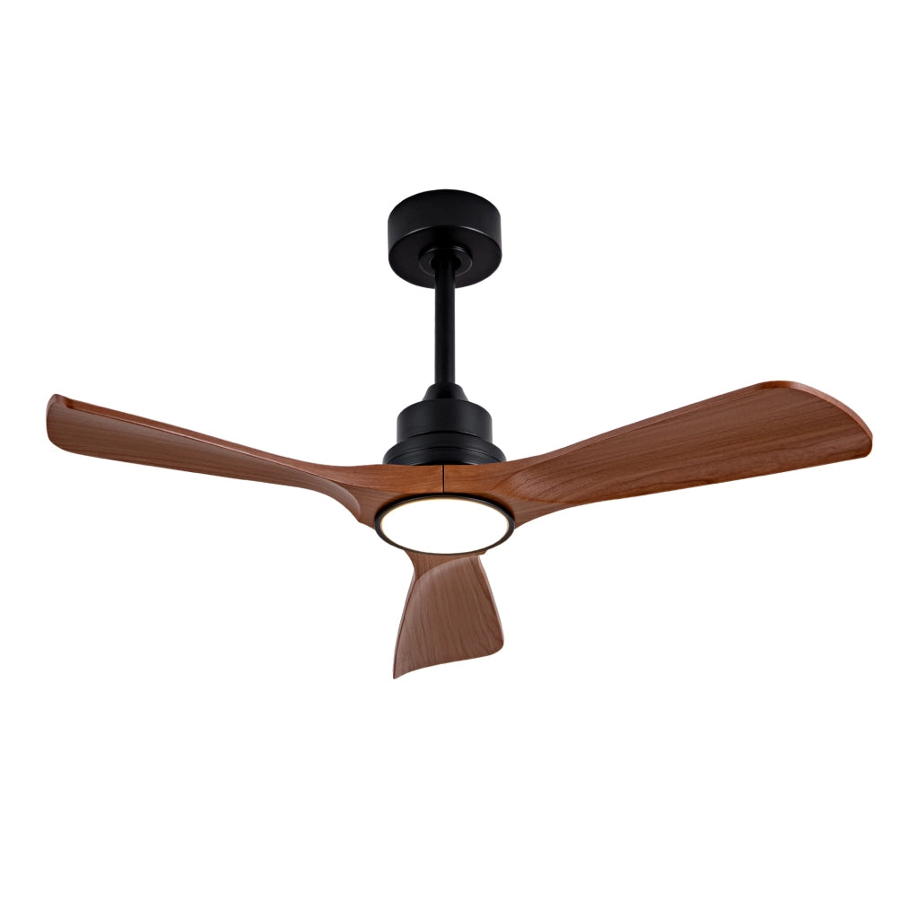 Ventilatore da soffitto con luce LED e motore DC reversibile nero e noce scuro HAVRYA