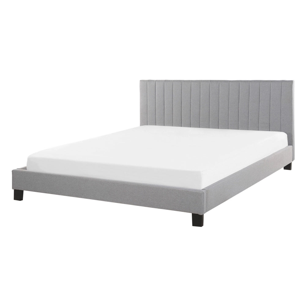 Letto Rivestimento in tessuto grigio chiaro Dimensioni matrimoniali 140 x 200 cm con testiera a doghe