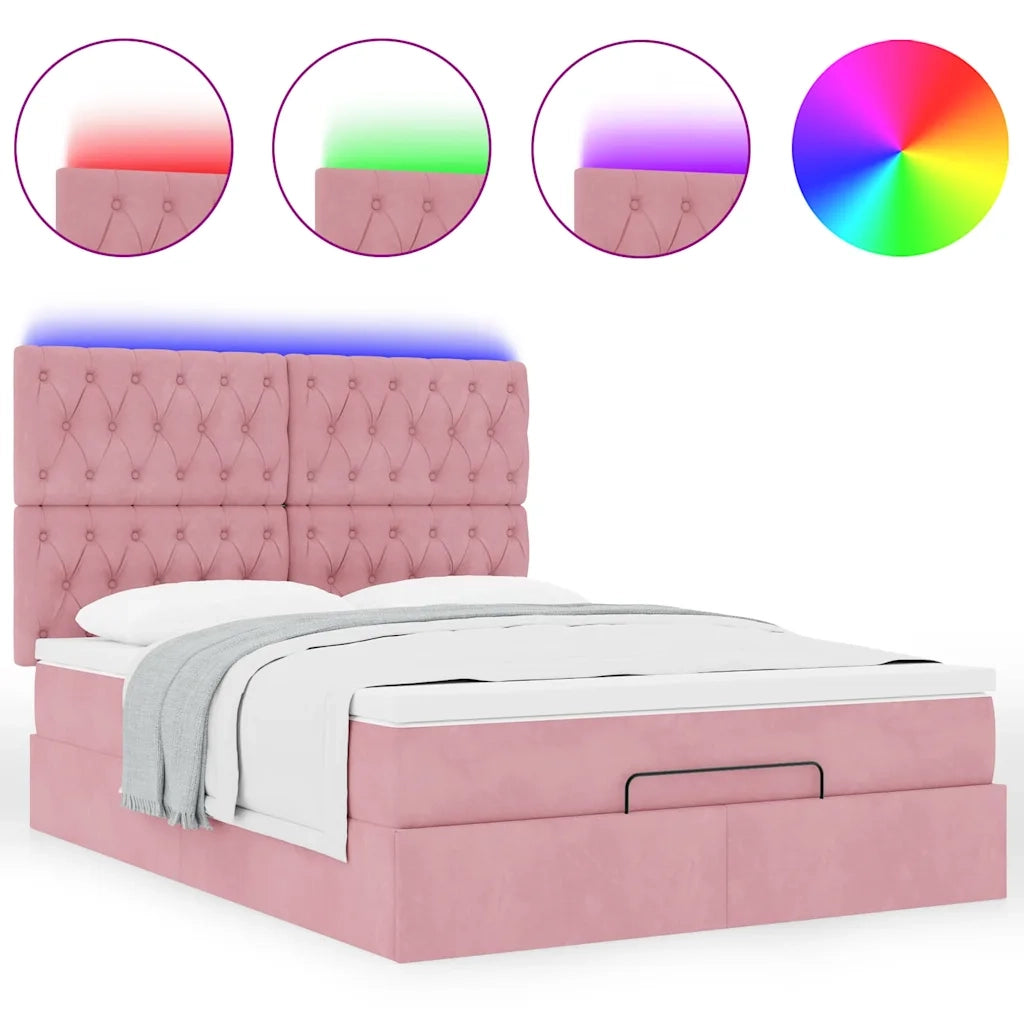 Struttura Letto Pouf con Materassi Rosa 140x200 cm in Velluto 3314401