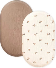Due pezzi - Hoeslaken idrorepellente per lettino - Piumone per lettino - Beige e Crème fiori - 80x40 cm - Coprisacco per lettino