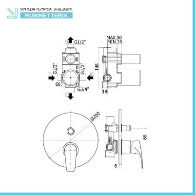 Set doccia incasso Paffoni Lime con soffione tondo inox 30 e kit doccia