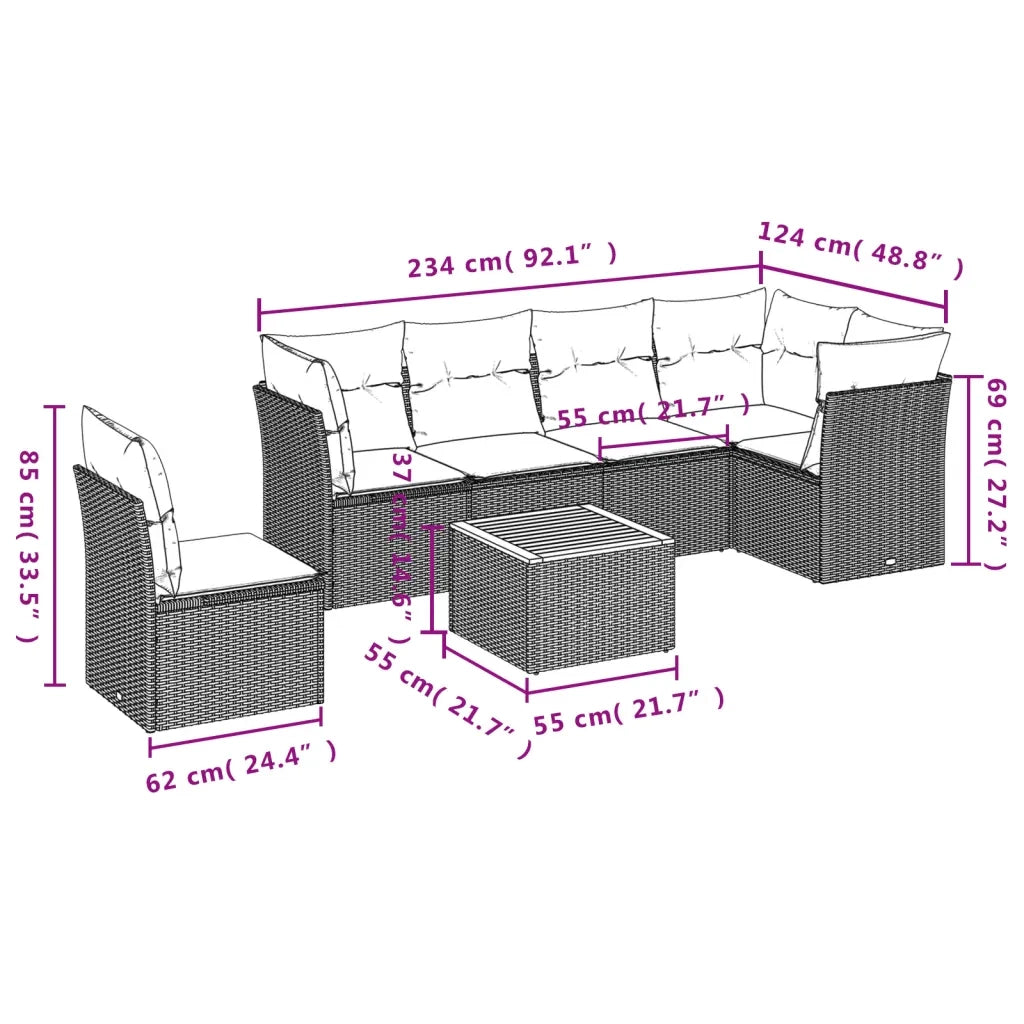 Set Divani da Giardino con Cuscini 7pz Nero Polyrattan 3223662