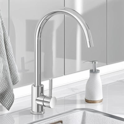 Miscelatore lavello con canna alta girevole in acciaio inox cromato