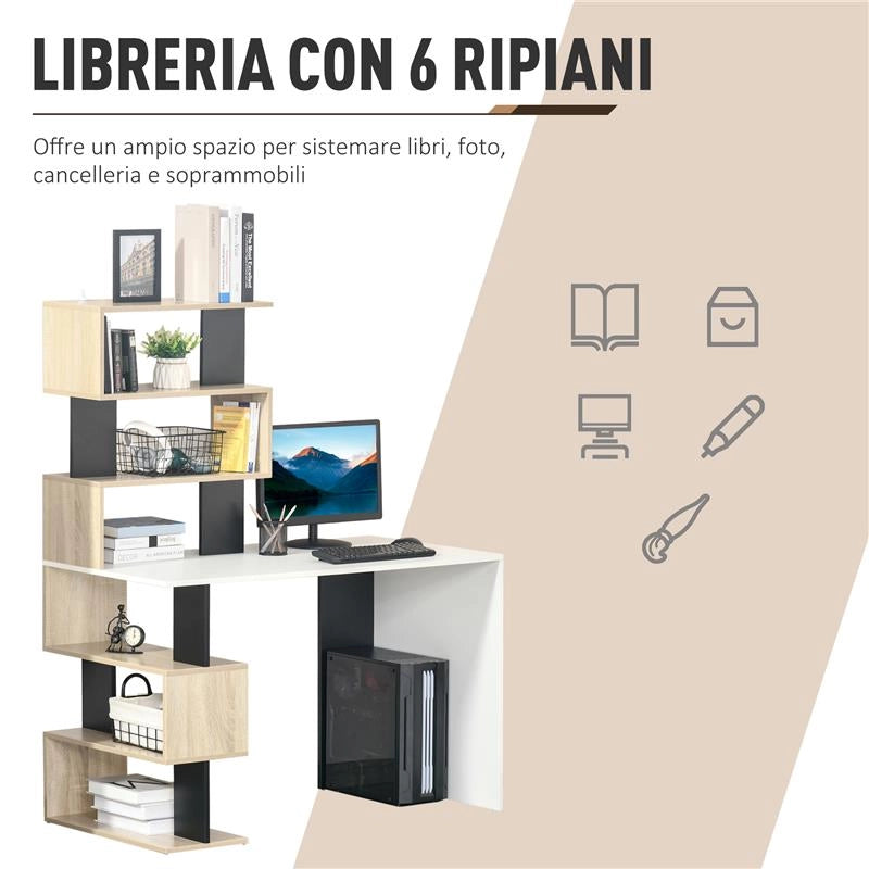 SCRIVANIA CON LIBRERIA PER CAMERA,UFFICIO,PORTA PC IN LEGNO MULTICOLORE, 120X60X148CM USATO COME NUOVO