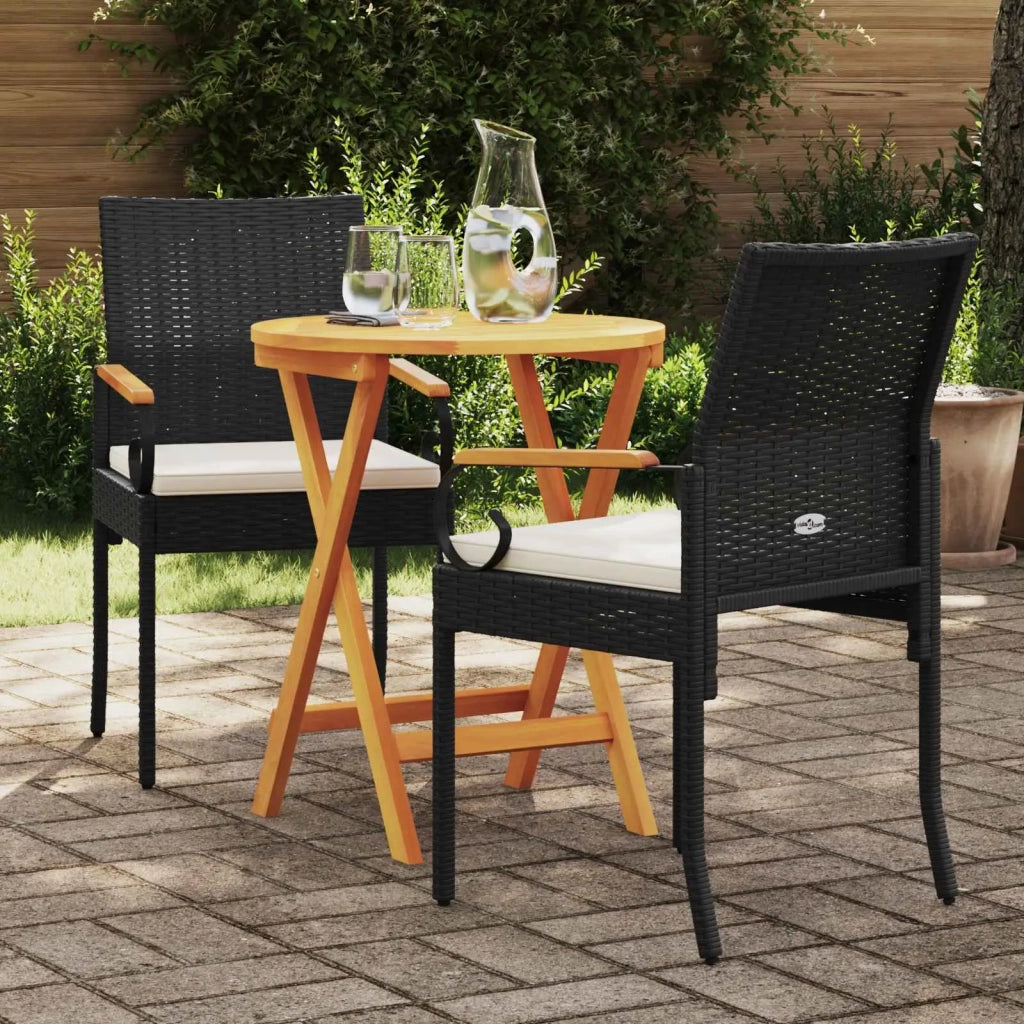Sedie da giardino 2 pcs Nero e Bianco Crema Polyrattan e acacia